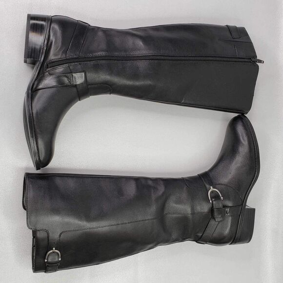 Lauren Ralph Lauren Boots Tall Women’s Black Leather Knee High Riding Size 7.5 - Picture 4 of 10